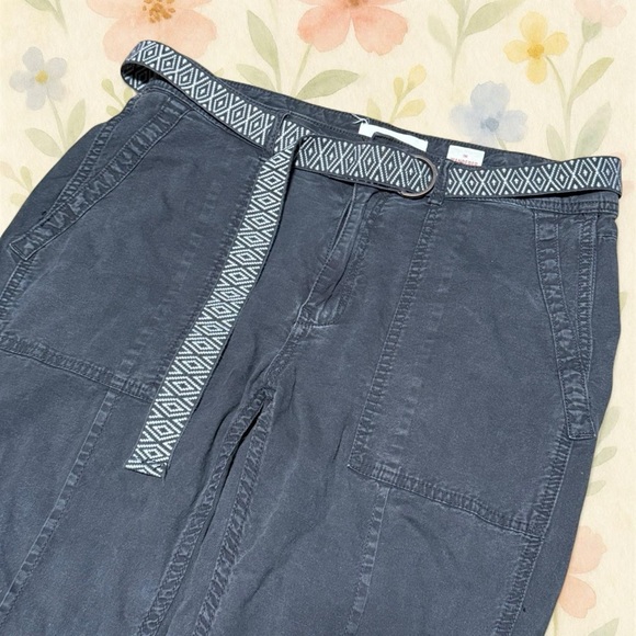 Anthropologie Wanderer Pants 28 Black Utility Cotton Linen Belted Straight - Picture 3 of 6